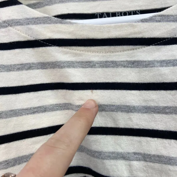 Talbots cream striped button hem long sleeve Crewcut casual tshirt‎ XL cotton - Image 5