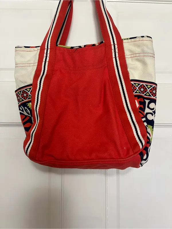 Vera Bradley Red Canvas Tote with Patterned Trim - Image 4