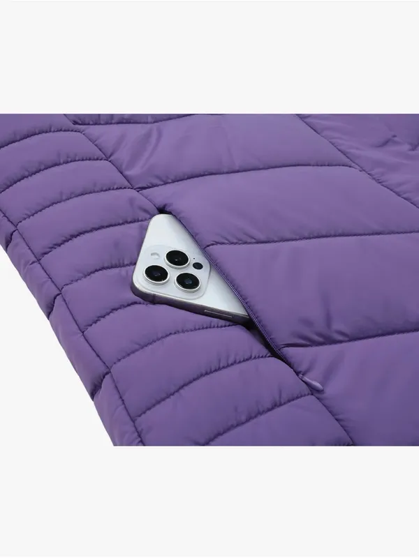 Women's Purple Quilted Down Coat with Faux Fur Hood - Image 5