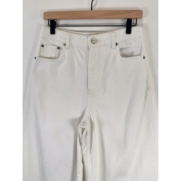 GANNI Womens Jeans White Denim Organic Cotton High Rise Cropped Wide Leg Size 27 - Image 7