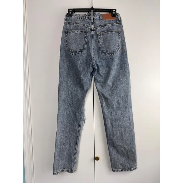 Princess‎ Polly High Waisted Straight Leg Distressed Knee Rip Jeans Light Wash 2 - Image 2