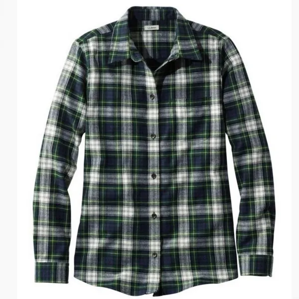 LL Bean Scotch Plaid Flannel Cotton Button Up Shirt Slightly Fitted SMALL PETITE - Image 10