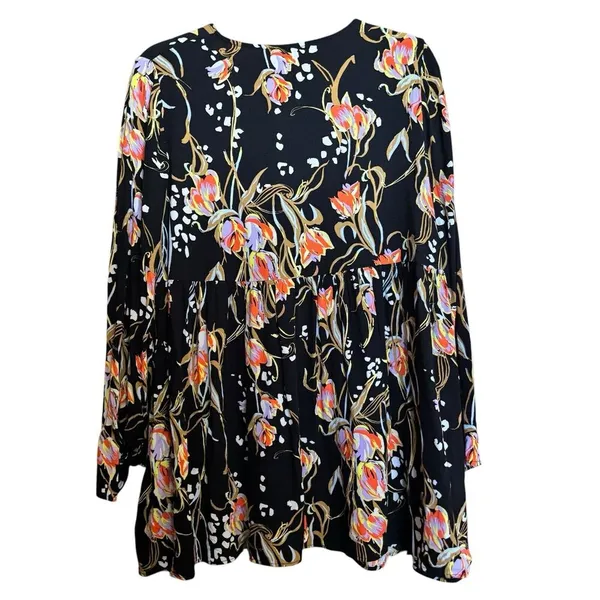 Free People Meadow Lark Womens Medium Floral Black Oversized Long Sleeve Blouse - Image 6