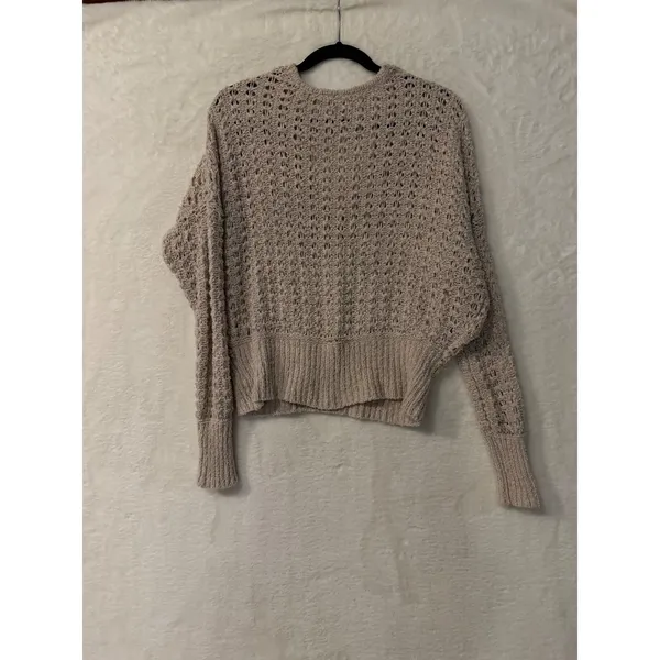 Free People V-Neck Dolman Sweater Oatmeal Beige Open Knit Cotton‎ Blend Size M - Image 7