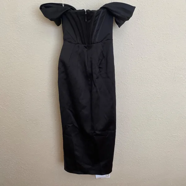 House of CB Loretta Black Satin Corset Off Shoulder‎ Dress size XS NWOT - Image 8