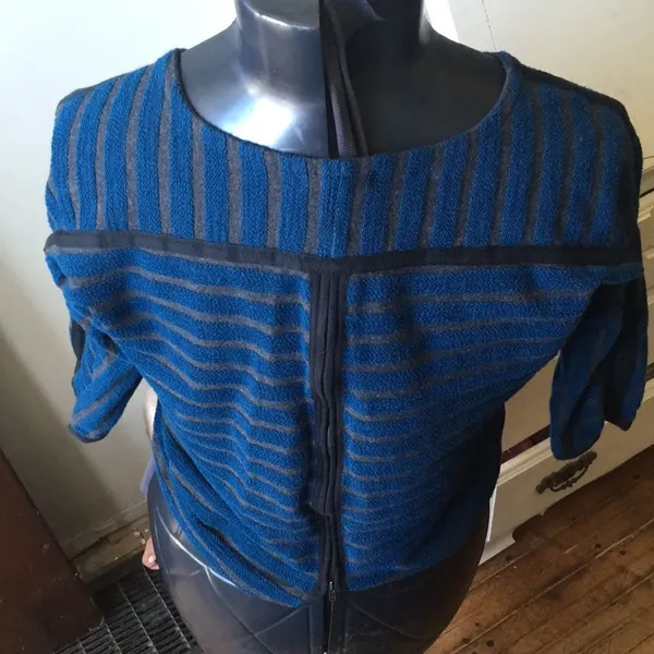 Madewell S blue striped crop 3/4 sleeve blouse - Image 2