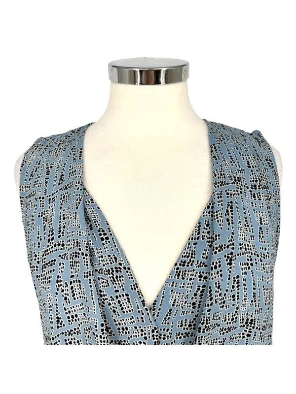 Astr Sleeveless Modern Office Draped V-Neck Blouse Blue Black Size Medium - Image 2