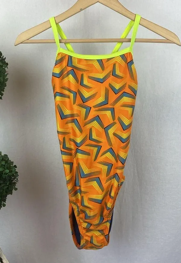 Speedo Orange Print 1 Piece Play The Angels Flyback Athletic Bathing Suit 10 - Image 4