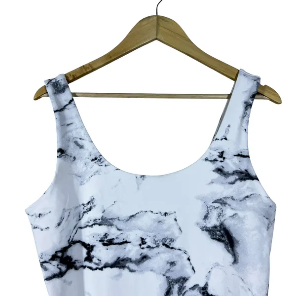 Express Body Contour Marble Print Bodysuit White Black Modern Sleek Size L - Image 2