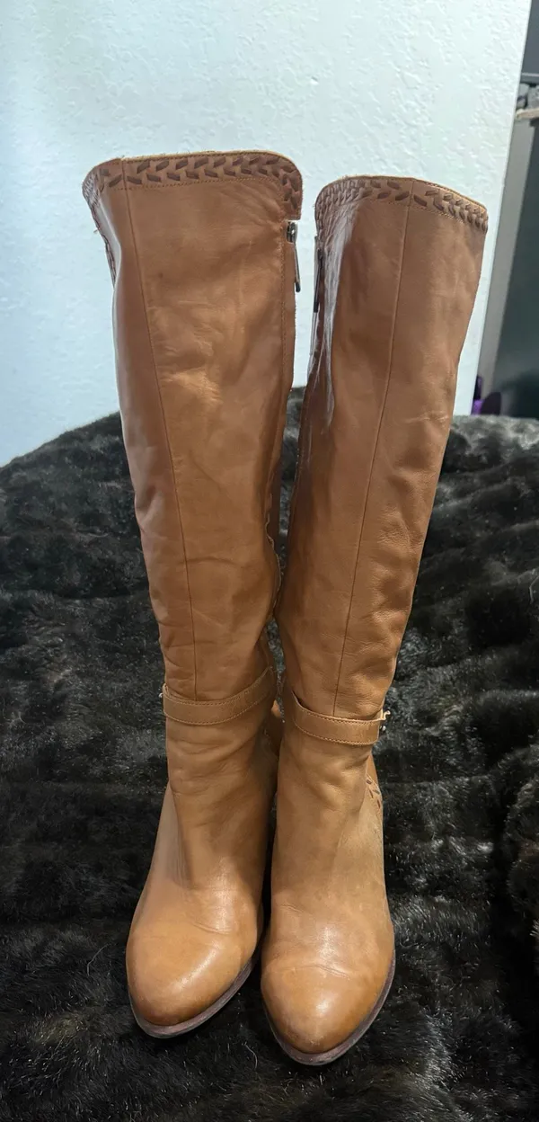 UGG Claudine Brown Leather Knee High Heeled Boots sz 11 equestrian riding - Image 2