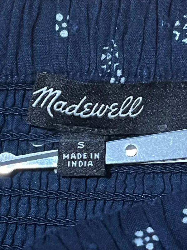 Madewell Navy Blue Printed Ruffle Mini Skirt Size S | Lined Cotton Elastic Waist - Image 3