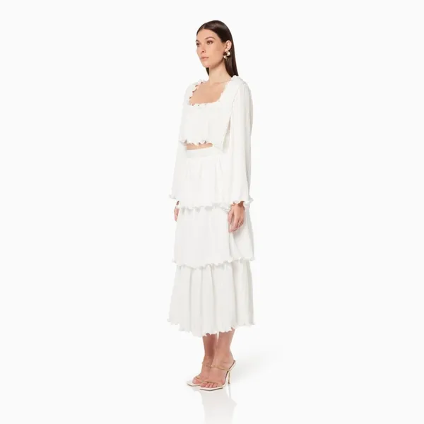 Elliatt Romanesque Tiered Midi Skirt in Ivory Size Small NWT - Image 4