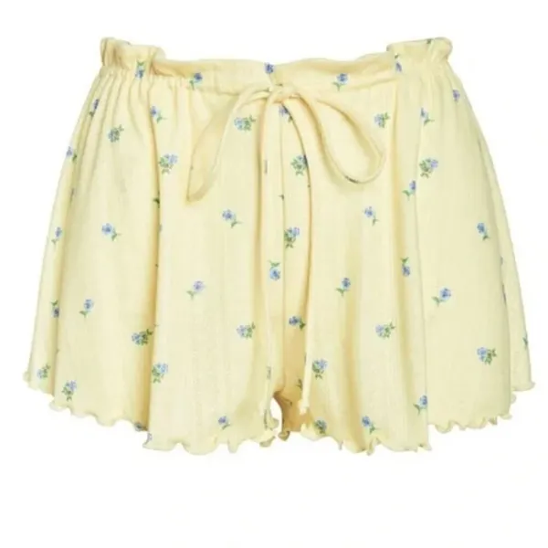 For Love & Lemons Women's Size Medium Pointelle Shorts Butter Yellow Blue Floral - Image 2