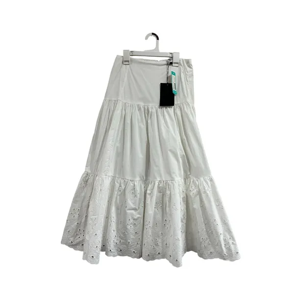 En Saison Byblos White Eyelet Tiered Midi‎ Skirt Cotton Boho Sz M NWT - Image 3