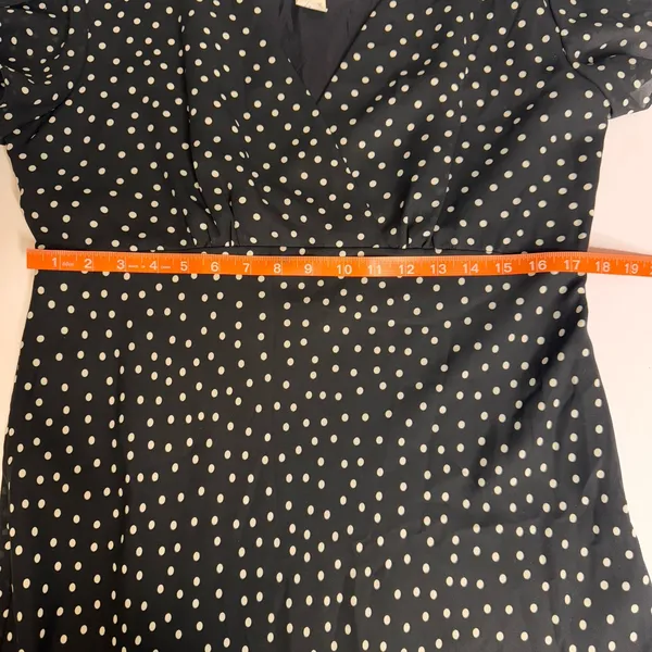1990s VTG Dani Max Black & White‎ Polka Dot Rockabilly Maxi Dress w Ruffle Sz 14 - Image 12