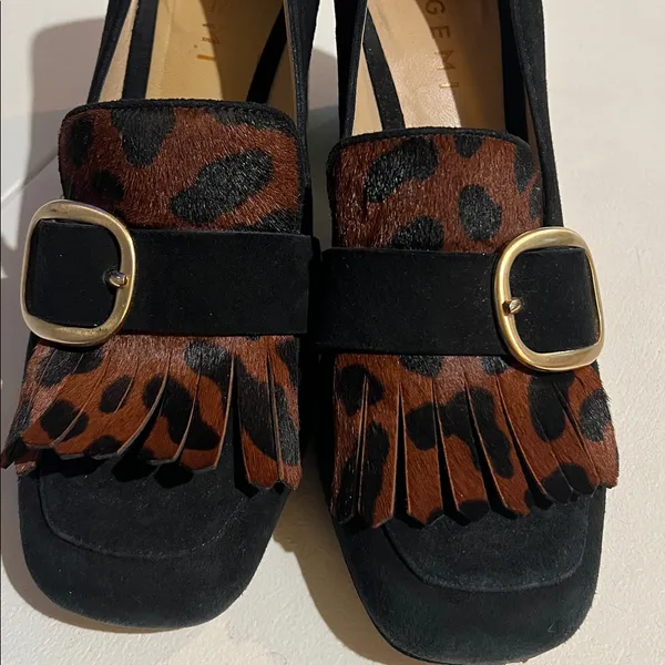 M. Gemi Lettura Block Heel buckled Fringe Loafer size 37 made in Italy leopard - Image 8