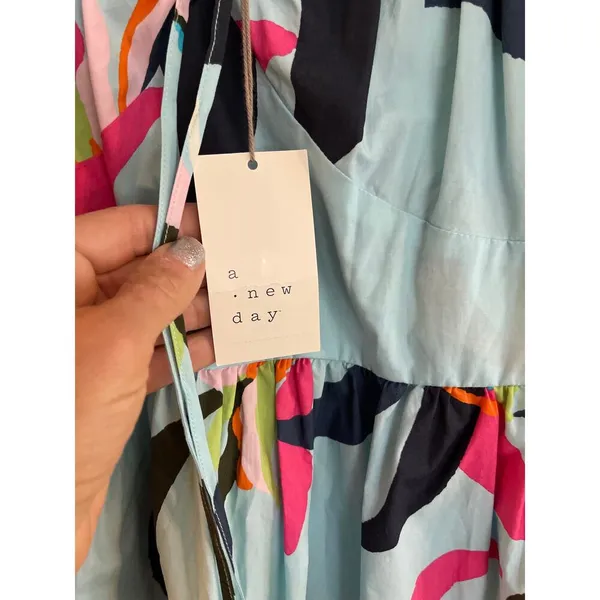 Women's Puff Short Sleeve Dress - A New Day Blue Floral Medium - Image 3