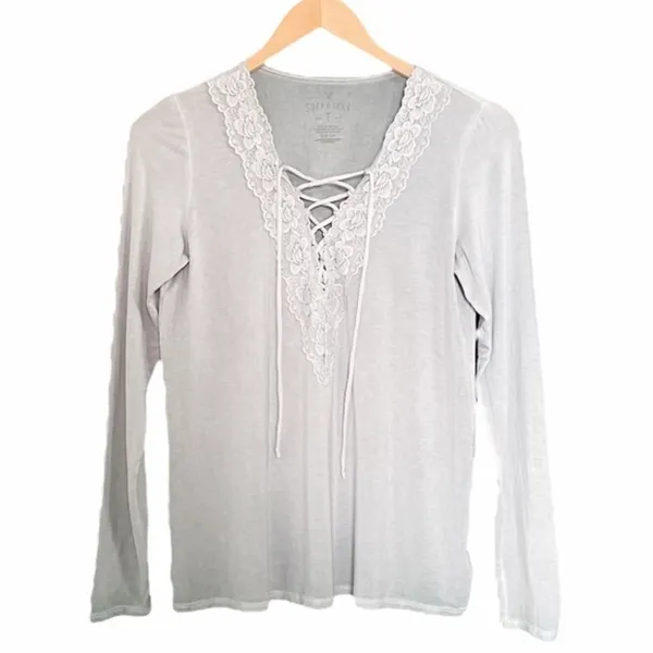 American Eagle Soft & Sexy Top Sz Small Sage Green Lace Up Y2K 2000s Long Sleeve - Image 8