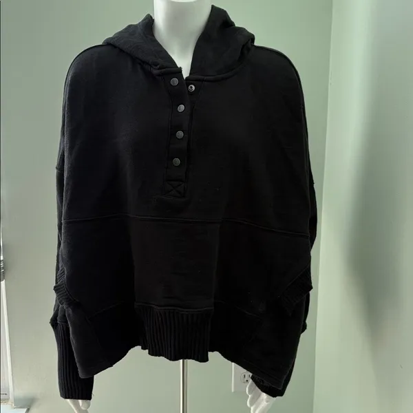 Free People FP Movement Honey Dove Solid Black Pullover Hoody Medium - Image 5