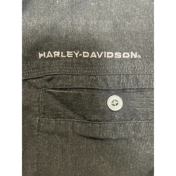 Harley Davidson Womens Black‎ Corduroy Button Up Shirt Long Sleeve Embroidered - Image 6