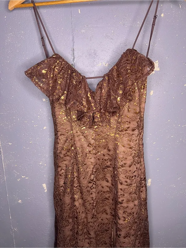 House of CB LUCIANNA Espresso Lace Maxi Dress Small - Image 7