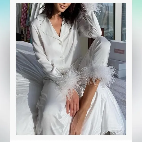 Amazon White Feather Trim Pajama Set - Image 3