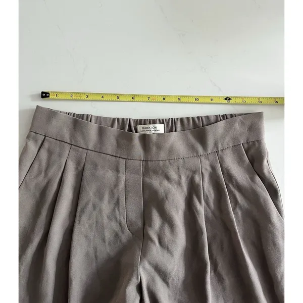 Aritzia Babaton Cohen Pants Pleated Cropped Trousers 6 Taupe - Image 6