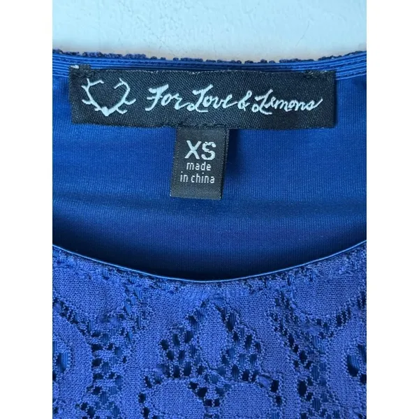 For Love & Lemons Shirt‎ Women XS Blue Long Sleeve Midnight Lace Crop Top Sexy - Image 8