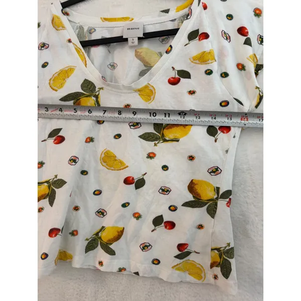 Maeve Anthropologie Lemon Cherry Fruit Print V-Neck Flutter Sleeve Cotton Top S - Image 3