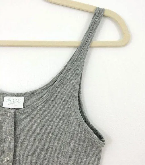 Abound New Cropped Henley Tank Top Scoop Neck Ribbed Heather Grey - Image 5