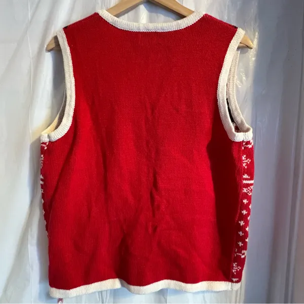Vintage Reindeer Vest‎ Sz Med Winter Alpine Nordic Sweater Holiday Editions Red - Image 2
