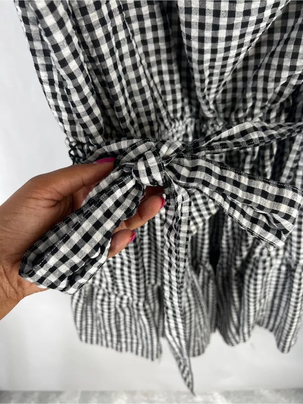 Vineyard Vines Black & White Gingham One-Shoulder Dress - Image 5