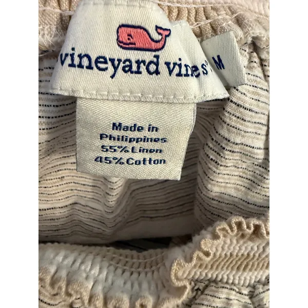 Vineyard Vines Linen Cotton Off Shoulder Top Beige M coastal preppy stripe dai - Image 4