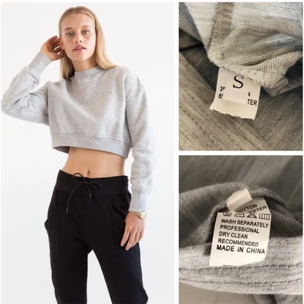 BROOKLYN Graphic Letter Cropped Long Sleeve Grey Sweatshirt, Lightweight sz. S - Image 5