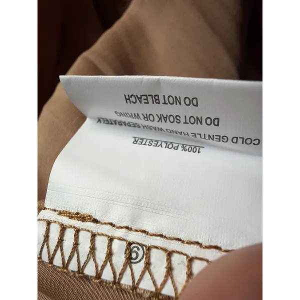 Here Comes The Sun Satin Wrap Mini Dress Tan Open Back Ruffle Long Sleeve XS NWT - Image 8
