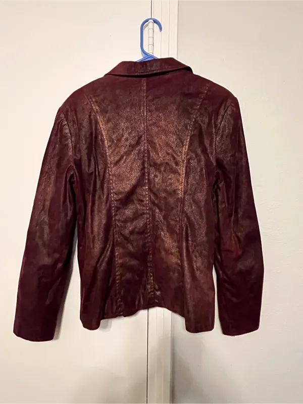 Vintage Erin London Women's Burgundy Button Up Textured Blazer Size L - Image 4