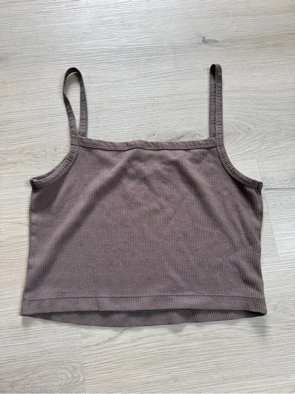 Brown brown waffle-knit cropped camisole tank top clean girl boho minimalist - Image 3