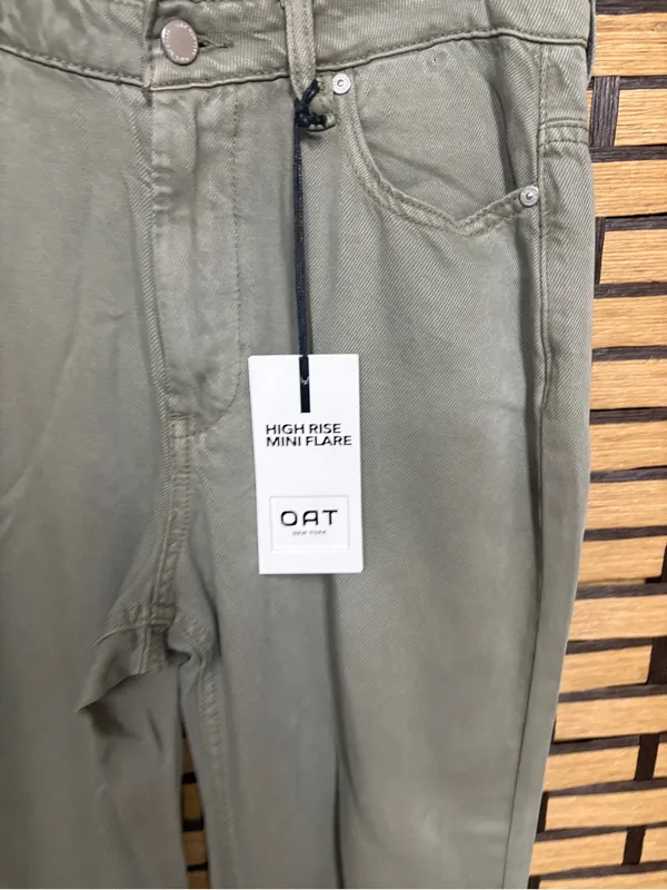 Oat Olive green high rise mini flare jeans size 4 - Image 5