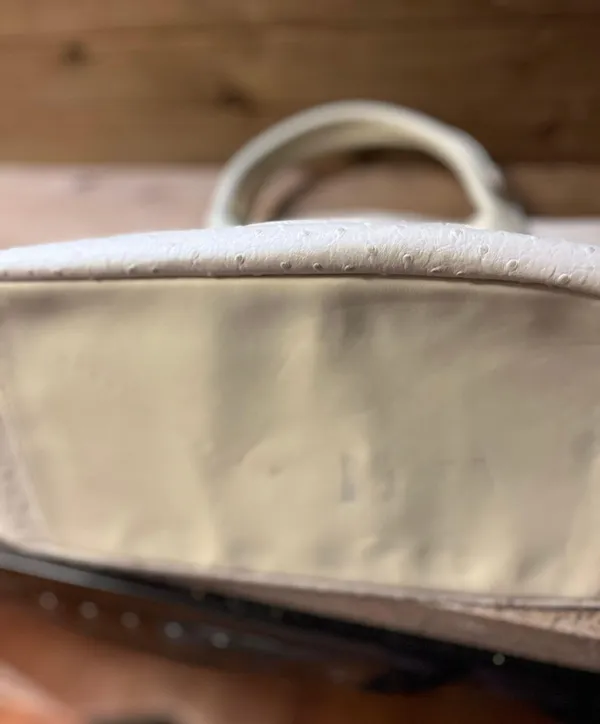 Estee Lauder Ostrich Leather Tote Bag,, Cream Color 17 wide x 10!height w/case - Image 9