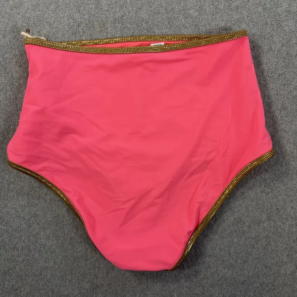 Aerie High Waisted Full Coverage Bikini Bottom Swim Size Small Pink Gold Trim - Image 8