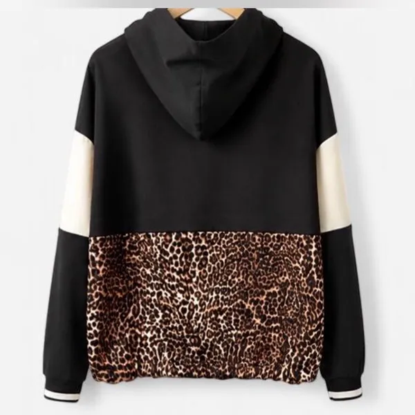 Zara Basic Leopard Print Half-Zip Colorblock Hoodie Pullover - Size XS 🐆✨ - Image 8