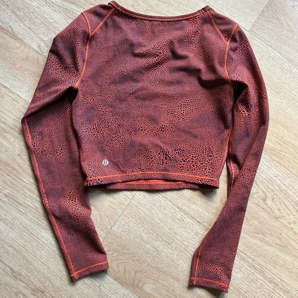 Lululemon Wunder Train Cropped Long Sleeve Shirt Orange Larkspur Size 4 - Image 5