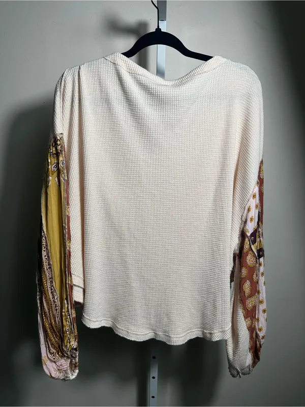 242. We The Free Free People Cream Thermal Boho Mixed Print Sleeve Top - Image 7