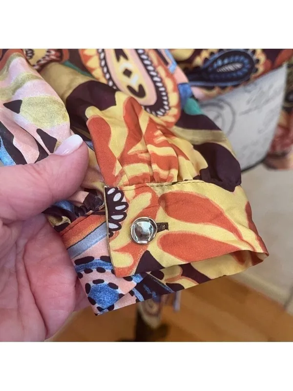 Zara Multicoloured Scarf Print Crossover Satin V-Neckline Blouse Top Paisley M - Image 7