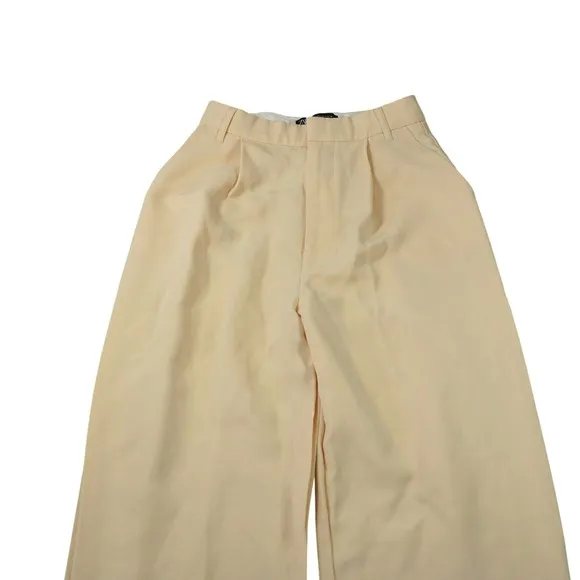 Zara Size 26 Cream High Waisted Wide Leg Pleated Trousers‎ Contemporary Chic - Image 3