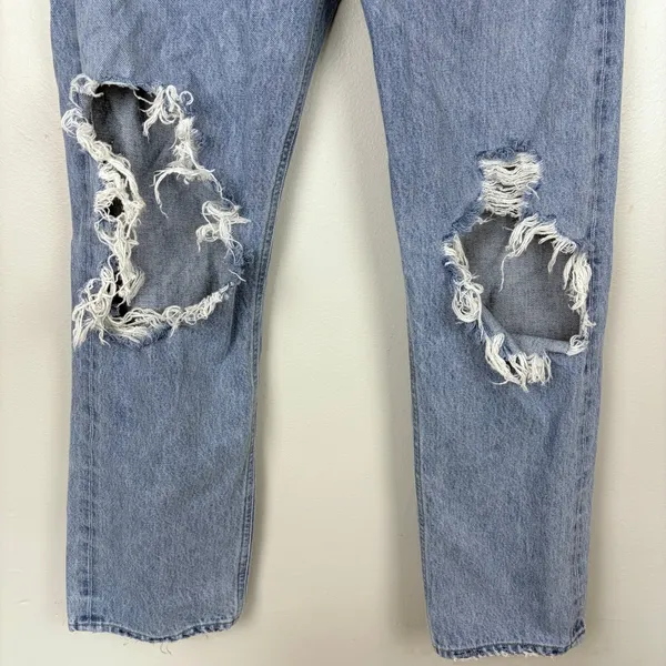 AGOLDE 90's Jean Blue Destroyed Denim Button‎ Fly Ripped Statement Size 28 - Image 5