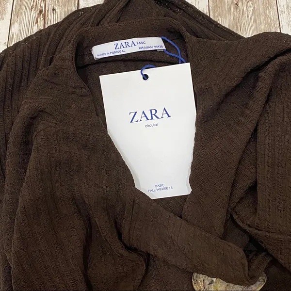 Zara Brown Contrast Button Blouse M - Image 9