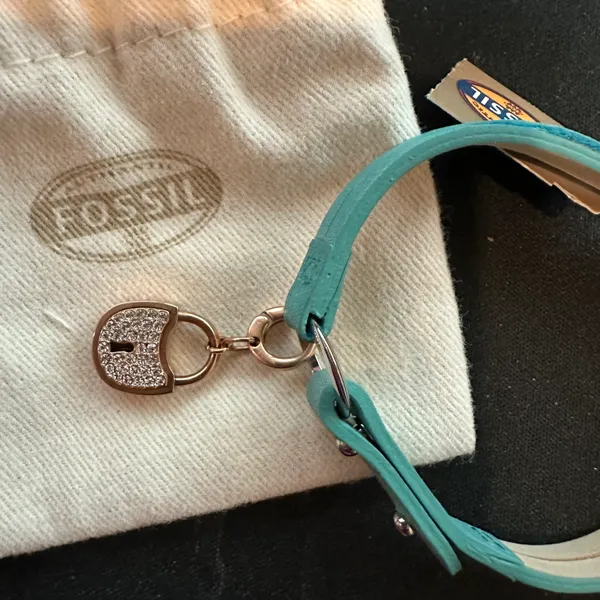 Fossil Leather Bracelet With Rhinestone Lock Charm - Image 2