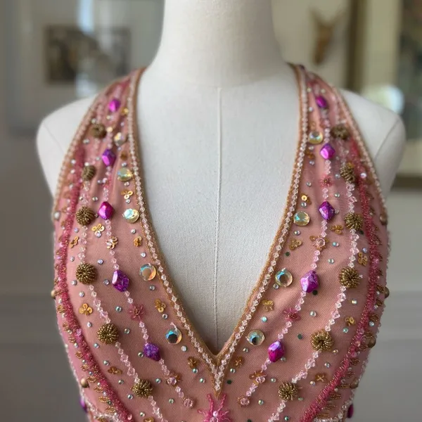 Sherry Haute Couture Halter Formal Gown Beaded Bling Blush Orchid $500 16 - Image 3