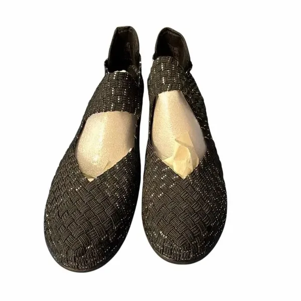 Bernie Mev Women’s EU 39 US 8-8.5 Black Metallic Woven Mary Jane Wedge Shoes - Image 4